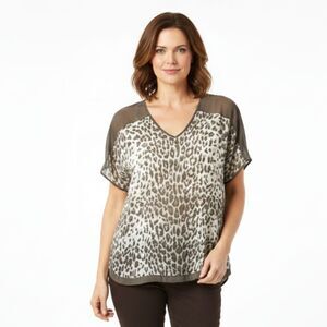 Chico's Leopard Print Sheer V-Neck Tunic Top - Size Small